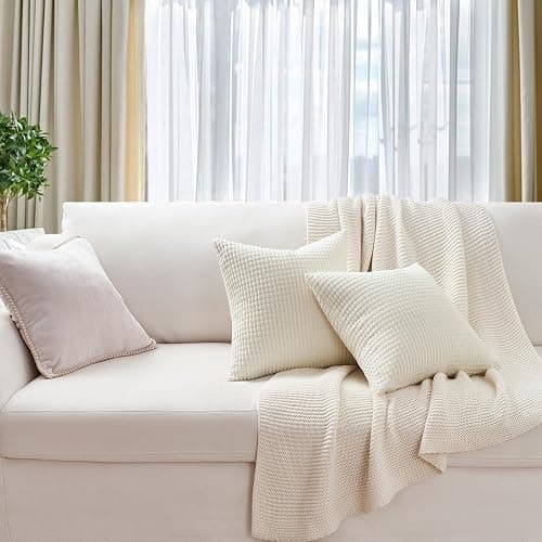 Topfinel Cream White Decorative Throw Pillow Covers 18x18 Inch Set of 4 for Living Room Couch Bed Sofa, Boho Natural Farmhouse Home Decor, Soft Plush Corduroy Cute Square Beige Cushion Case 45x45 cm thumbnail 5