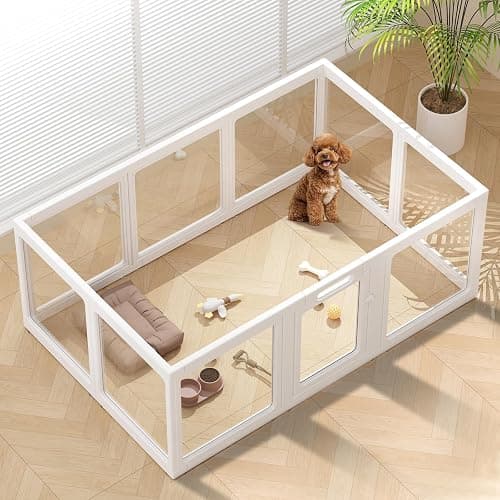 ClimbHope Clear Acrylic Dog Playpen Indoor Pet Pen, 24" H, White, 10 Panels | Open View, Tool-free Setup, DIY Shapes, Versatile Use & Easy Cleaning Pen, Clear Dog Playpen for Small Dogs, Cats & Puppies - Image 1