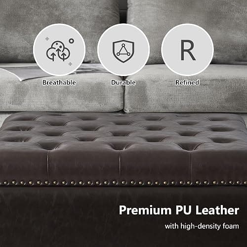 Polarisys Square Storage Ottoman Bench Ottoman Coffee Table Bench Oversized Coffee Table Ottoman Bench with Storage for Living Room, Brown thumbnail 7