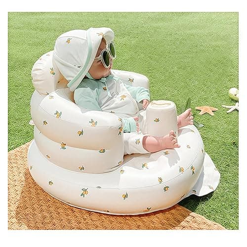 AirSwim Inflatable Baby Seat, Inflatable Baby Chair for Babies 3 Months and Up, Summer Blow Up Chair with Built in Air Pump, Infant Floor Sofa for Learning to Sit, Palying, Camping, Orange - Orange thumbnail 2