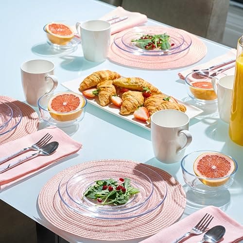 12pc Glass Dinnerware Set - Sleek Round Clear Glass Plate and Bowl Sets - Dishwasher Safe, Bread & Butter Dinner, Dessert, Salad Plates & Serving Cereal Soup Bowls Dishes for Kitchen Dining & Parties thumbnail 7