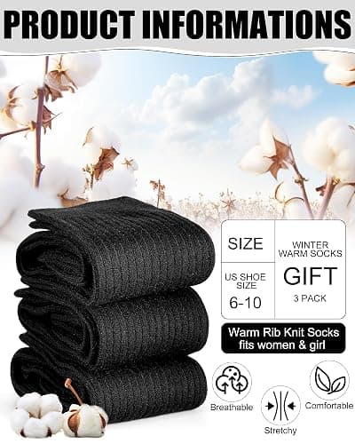Shihanee 3 Pairs Women Cashmere Cotton Knee High Socks Long Ribbed Knit Slouchy Boot Socks Soft Warm for Women Girls thumbnail 4