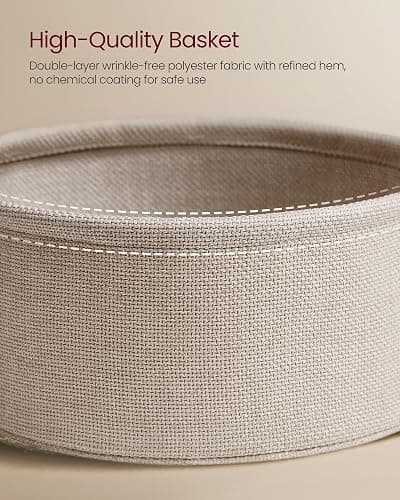 VASAGLE LILEA Collection - Side Table with Charging Station, Round End Table with Fabric Basket, Nightstand with USB Ports, for Living Room, Bedroom, Modern, Matte White and Camel Brown ULET228W01 thumbnail 7