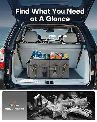 HOTOR Trunk Organizer - Foldable Car Organizer for SUVs & Sedans Storage | Sturdy Car Organization for Men & Women, Car Accessories, Tools, Sundries, Grey, 2 Compartments, 21.3" x 12.6" x 10.6" thumbnail 6