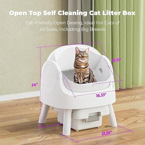 Self-Cleaning Cat Litter Box for Multiple Cats - Automatic, Open Top, White with Liners and Mat Included thumbnail 3