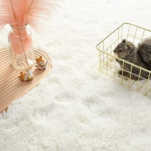 Andecor Soft Fluffy Bedroom Rugs, 4 x 6 Feet Indoor Shaggy Plush Area Rug for Boys Girls Kids Baby College Dorm Living Room Home Decor Floor Carpet, Cream White thumbnail 2