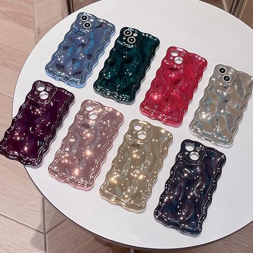 FABSPARK Case for iPhone 16 Pro,3D Meteorite Bubble Pattern Electroplate Plating Glitter Curly Wavy Frame Glossy Case,Soft TPU Shockproof for iPhone 16 Pro 6.3 inch,Dark Green thumbnail 6