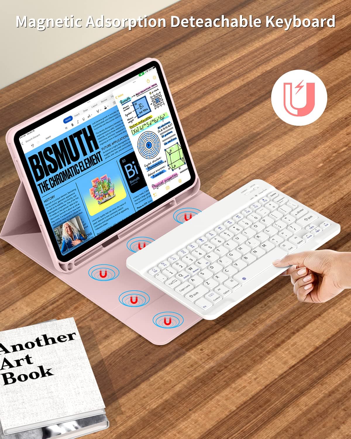 JKSML iPad (A16) 11th Generation 11 inch 2025 Keyboard Case,Case for iPad 10th Generation 10.9 inch 2022 Bluetooth Detachable -with Pencil Holder - Flip Stand Case - Keyboard Case, Pink - Pink thumbnail 7