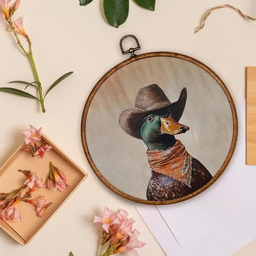 BCUANGD Western Hunting Round Wall Art Decor - Retro Duck Neutral Wall Art Canvas Frame Artwork Prints, Rustic Vintage Country Round Wall Hanging Decorations for Home Farmhouse Bedroom, 10"x10" thumbnail 4
