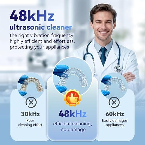Ultrasonic Retainer Cleaner Machine 48kHz, Dental Ultrasonic Care Cleaner | Ultrasonic Retainer Cleaner for Dentures, Aligners, Mouth Guards, Toothbrush Heads and Jewelry with 200ML Capacity thumbnail 3