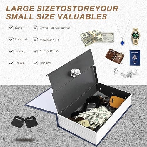 CMFTGDS Diversion Book Safe with Key Lock – Hidden Storage Box, Dictionary Secret Safe Can for Cash, Jewelry & Valuables, 10.4"x7.8"x2.5", Blue thumbnail 4