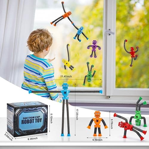 Robot Suction Cup Toys Pop Tubes | 6 PCS-Stretchy Sensory Fidget Toys for Kids Ages 3+ | Perfect for Travel, Party Favors,Autism, Stress Relief Stocking Stuffers thumbnail 4