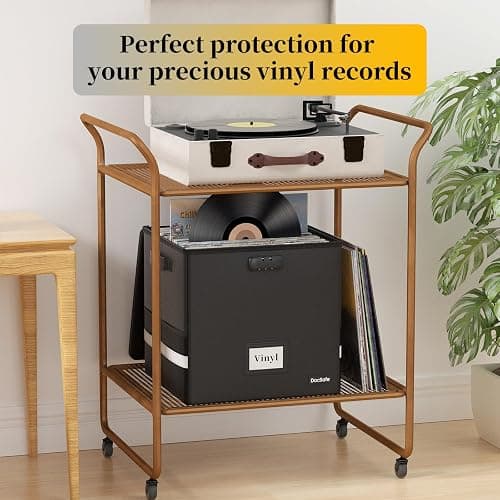 DocSafe Vinyl Record Storage Box with Lock,Fireproof＆Water Resistant Record Organizer Storage for 100+ Single Records(12-inch),Collapsible Storage Crate with Lid&Handles for Valuable Album Collection thumbnail 7