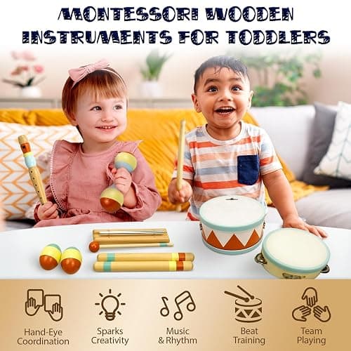 MINIARTIS Toddler Musical Instruments - Montessori Wooden Musical Toys for Toddlers 1-3 | Modern Boho Baby Drum Set with Neutral Colors Percussion Instruments | Kids Preschool Educational thumbnail 6