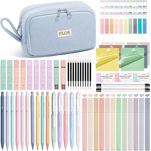 62PCS Aesthetic School Supplies, Cute Back to School Supplies College Essentials Preppy Stationary Set with Large Pencil Pouch Case, Pastel Highlighters Gel Pens Mechanical Pencils for Student Girls - Image 1