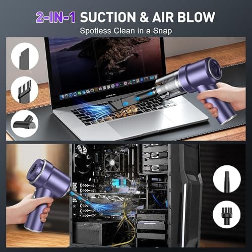 KMM Handheld Car Vacuum Cleaner, 9000PA Vacuum Cleaner & Air Duster, 120W High Power Vacuum Portable Cordless, Hand Held Vacuum Rechargeable with Multi-Nozzles & LED Light for Home, Car, Office thumbnail 3