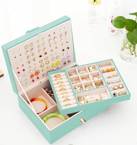 QBestry Girls Jewelry Box for Earrings Jewelry Organizer Box Teen Girls Earrings Organizer Jewelry Box Earring Holder Organizer Stud Earring Box for Girls Womens Jewelry Case Organizer Teal thumbnail 9