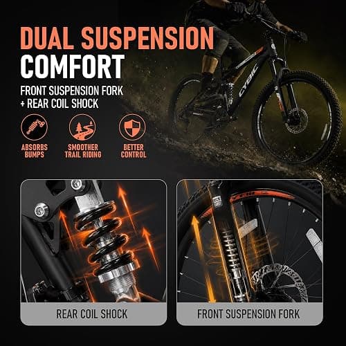 CYBIC 26" Full Suspension Mountain Bike for Adults 21 Speed Shimano | Dual suspension, dual disc brakes, steel frame. fits 5'3"-5'11" (13+), 265 lbs max thumbnail 5