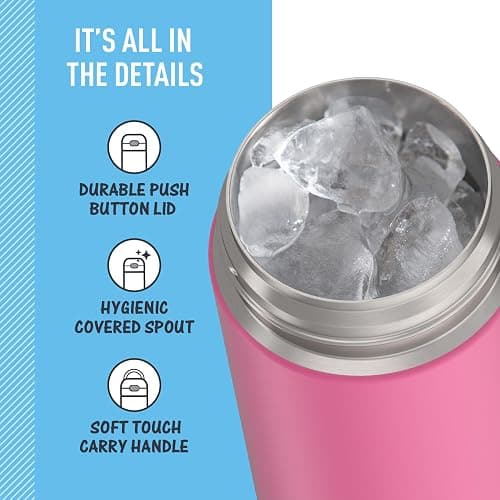 THERMOS FUNTAINER 16 Ounce Stainless Steel Vacuum Insulated Bottle with Wide Spout Lid, Neon Pink thumbnail 4