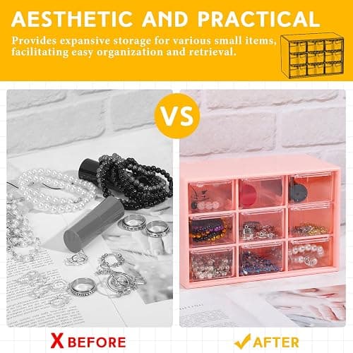 Wenqik 2 Pcs Mini Storage Drawers Teacher Toolbox Organizer with 9 Clear Drawers Small Plastic Desktop Teacher Desk Craft Organizer for Classroom Office 7" x 3. 9" x 4. 7"(Pink) thumbnail 5