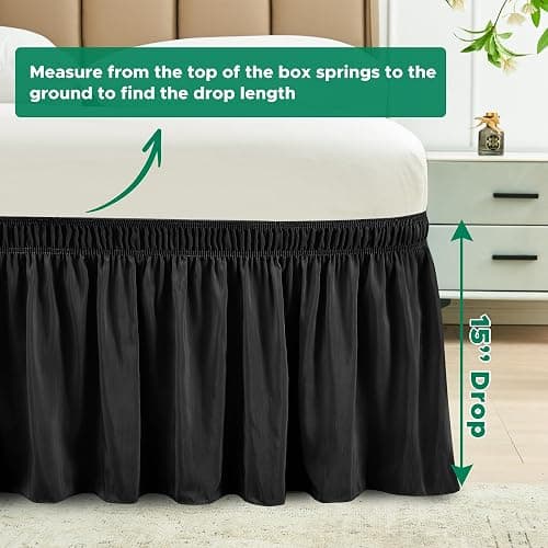 Biscaynebay Wrap Around Bed Skirts for Queen Beds 15" Drop, Black Adjustable Elastic Dust Ruffles Easy Fit Wrinkle & Fade Resistant Silky Luxurious Fabric Machine Washable thumbnail 3