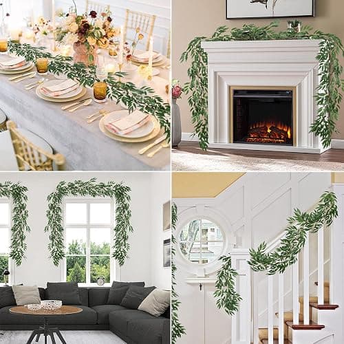 RECUTMS Artificial Willow Leaves Vine Twigs 2Pcs 5.9Ft Fake Hanging Ivy Plants Silk Green Leaf Rattan Garland Greenery Decor for Indoor Outdoor Home Wedding Arch Jungle Beach Birthday Party Garden thumbnail 7