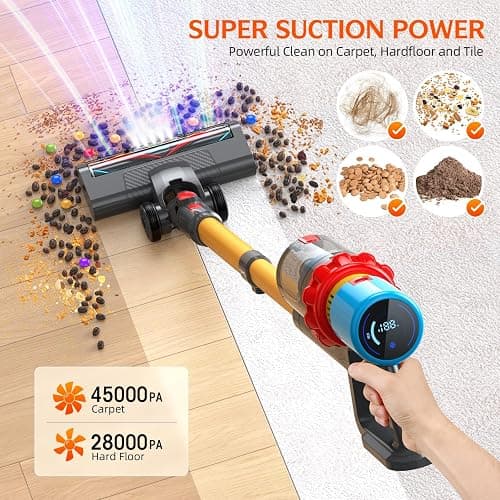 KZJKZJ Cordless Vacuum Cleaner, 550W 70Mins Powerful Suction Stick Vacuum, Anti-Tangle, Lightweight Vacuum Cleaner for Home, Rechargeable Vacuum Cordless for Hard Floor/Carpet/Pet Hair, LED Screen thumbnail 3