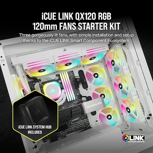 Corsair iCUE LINK QX120 RGB 120mm Magnetic Dome RGB Fans - Triple Fan Starter Kit with iCUE LINK System Hub - White thumbnail 2