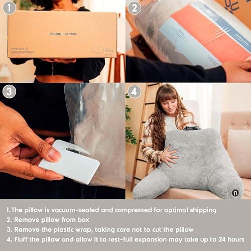 Nestl Fur Reading Pillow, Stylish Back Pillow for Bed Sitting Up, Faux Fur Bed Chair Pillow with Arms, Reading Pillows for Sitting in Bed Adult & Kids, Back Support Pillow for Bed Rest - Light Grey thumbnail 8