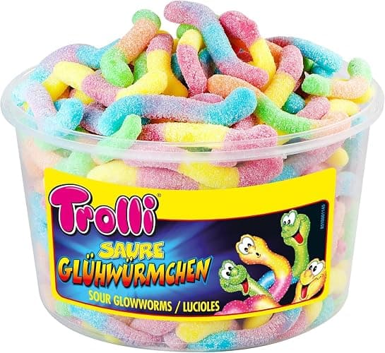 Trolli Sour Glowworms 1Kg Tub - Image 1