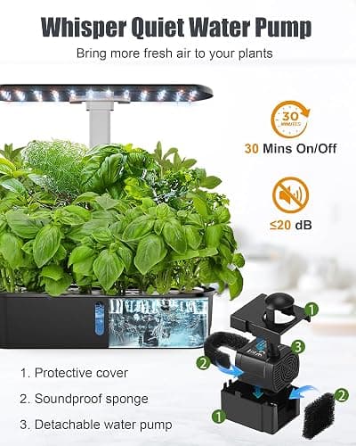 Large Hydroponics Growing System, 12 Pods Smart Indoor Herb Garden with LED Lights, Height Adjustable Gardening System for Home, Kitchen, Gardening Gifts for Father & Mother, Black thumbnail 5