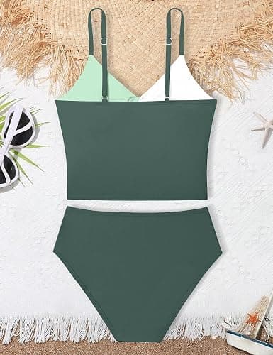 Doumlop Girls Swimsuit Color Block Girls Bathing Suit Twist Tankini Set Two Piece Girl Swimwear Bikini Set for 9-16 Years thumbnail 6