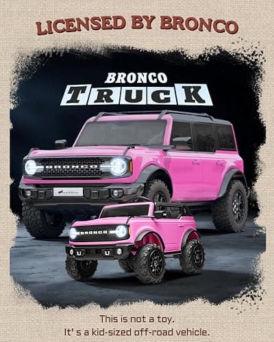 First Ride On 24V Ride on Toys for Big Kids, Licensed Ford Bronco Base 2 Seater Ride on Car with Remote Control, Girl Ride on Truck w/Seat Belts, 3 Speeds, Spring Suspension and Bluetooth (Pink) thumbnail 2