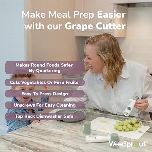 Baby Led Weaning Kitchen Tool Set, Includes Crinkle Cutter, Grape Cutter & Sandwich Cutter, Made In Collaboration With Feeding Specialist, Durable & Dishwasher Safe, Matte Green thumbnail 5