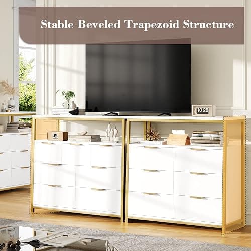 FACBOTALL Modern White Dresser, 6 Drawer Dresser with Shelf, Wood Chest of Drawers with Sturdy Steel Frame, Large Capacity 6 Drawer Chest or Living Room Home thumbnail 7