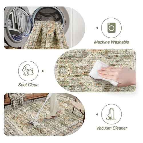 Soalmost 6x9 Area Rug for Living Room Washable 6x9 Non-Slip Modern Rugs for Bedroom Dinning Room Ultra-Thin Indoor Green Orange thumbnail 4