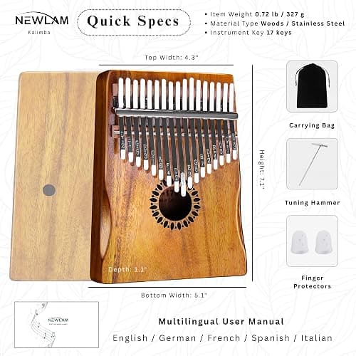 Newlam Kalimba Thumb Piano 17 Keys, Portable Mbira Finger Piano Gifts for Kids and Adults Beginners thumbnail 7