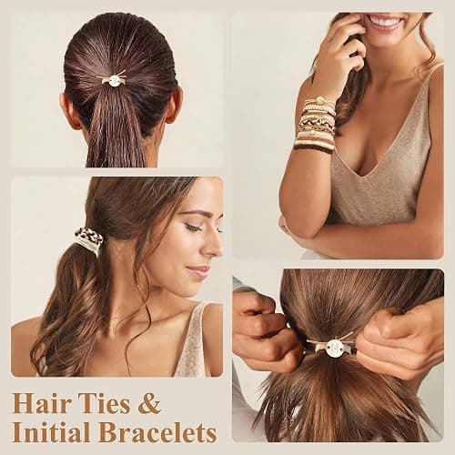 Fohufo 10 Pcs Hair Ties Bracelets - Gifts for Women Girl, Hair Accessories | Hair Ties Bracelets | Initial | Birthday Gifts for Women Girls | Teen Girl Gifts Trendy Stuff | Hair Ties for Girl | Letter S thumbnail 6