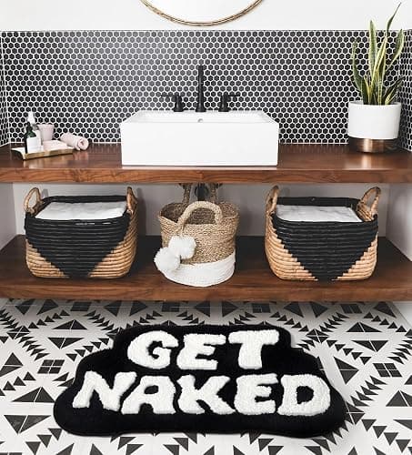 DyeFury Irregular Shaped Get Naked Bath Mat - Fun, Cute Non-Slip Black & White Decor, 31" x 18" - Black thumbnail 4