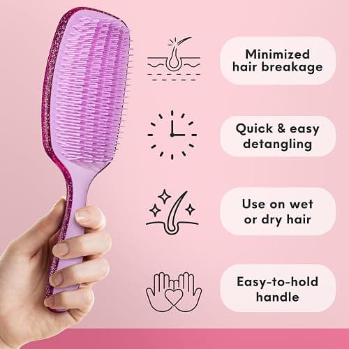 Lily England Curly Detangler Brush for Women - Pain-free Detangling Brush for Wet & Dry Hair With Flexible Bristles - Easy-to-Hold Hairbrush for Women with 3c & 4c Curls - Purple Glitter thumbnail 4