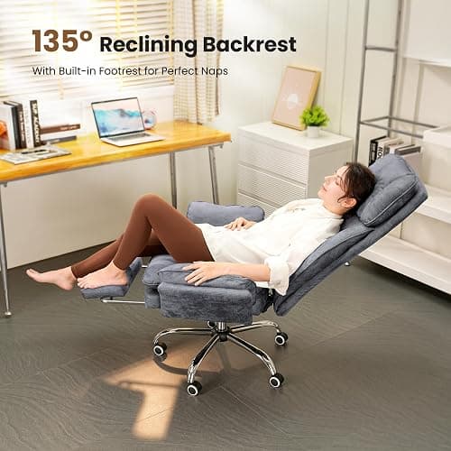 HOMRELEXA Big and Tall Office Chair, Flip Armrests for Pets & Cross Legged Sitting, Executive Ergonomic Computer Gaming Chair with Foot Rest, Teddy Fleece Wide Seat Reclining Desk Chair, Beige thumbnail 6