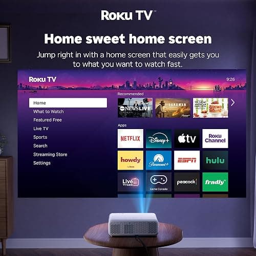 Aurzen Roku TV Smart Projector with Wifi and Bluetooth, Roku Streaming Experience Built-in, 1080P FHD, DoIby Audio, Auto Focus & Keystone, Zoom, Movie Portable Outdoor Mini Projector, White thumbnail 4