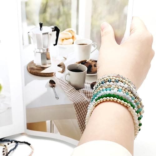 SROBENZ 35Pcs Delicate Boho Beaded Bracelets Multi Layer Versatile Statement Bracelets Stackable stretch Cuff Sparkly Glass Crystal Beads bracelets thumbnail 5