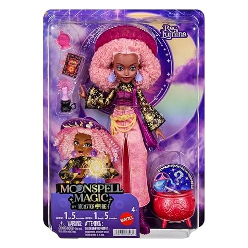 ​Monster High Doll, Moonspell Magic by Monster High Rae Lumina | Sun Witch in Pink Skirt with Cauldron Surprise & Accessories like Candle, Hat & Spellbook, JMB91 thumbnail 6