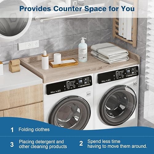 Sareda Washer Dryer Countertop 27.5" W x 54" L Laundry countertop for Storage and Organization with Edge Rails, Oak thumbnail 6
