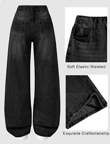 Fulihug Jeans for Girls Baggy Wide Leg Cute Bow High Elastic Waisted Denim Pants Y2K Boyfriend Skater Streetwear 7-14Y thumbnail 5