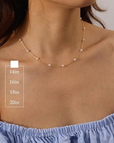 FUNEIA Dainty Pearl Necklace for Women 14K Gold Plated Faux Pearl Choker Necklaces Trendy White Silver Small Pearl Necklace Strand Wedding Prom Bridal Pearls Jewelry 14/16/18/20 Inches thumbnail 4