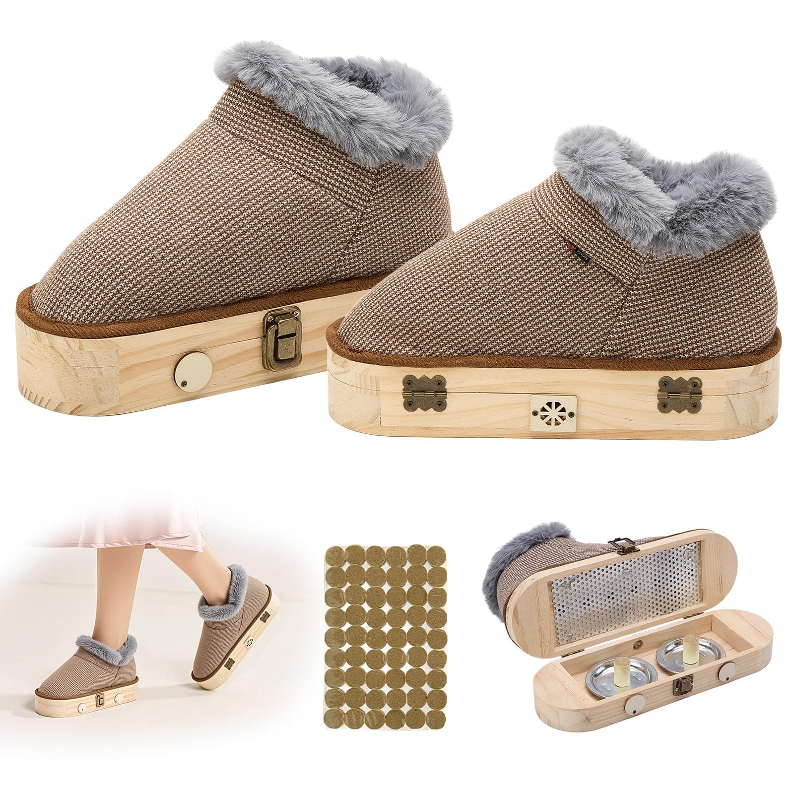 Moxibustion Shoes Moxas Stick Box,Mugwort Moxibustion Box Moxas Heat Packs Tool for Foot (Brown, 7-8.5) - Image 1