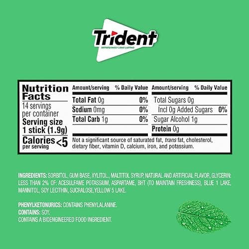 Trident Spearmint Sugar-Free Chewing Gum, Bulk, 24 Packs of 14 Pieces (336 Total Pieces) thumbnail 2