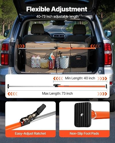 VEVOR Cargo Bar, Ratcheting Cargo Bars Adjustable from 40" to 73", Heavy-Duty Steel Cargos Stabilizer with Storage Net & Divider Bar, Telescoping Load Lock Bars for SUVs, Sedans thumbnail 3